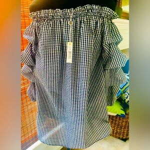 Max Studio Black and White Gingham Off-shoulder Top